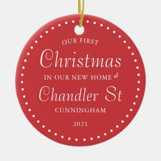 Onze eerste kerst in ons nieuwe thuissysteem keramisch ornament (Voorkant)