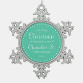 Onze eerste kerst in ons nieuwe thuissysteem tin sneeuwvlok ornament (Voorkant)