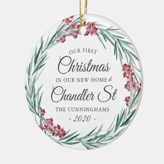 Onze eerste kerst in onze New Home Holiday Wreate Keramisch Ornament (Links)