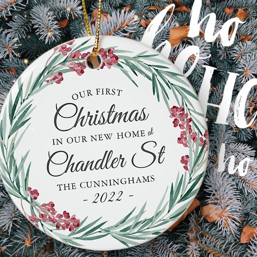 Onze eerste kerst in onze New Home Holiday Wreate Keramisch Ornament