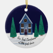 onze eerste kerst in onze nieuwe huisstraat keramisch ornament (Voorkant)