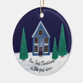 onze eerste kerst in onze nieuwe huisstraat keramisch ornament (Links)