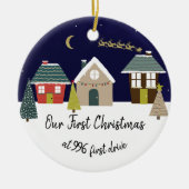 onze eerste kerst in onze nieuwe huisstraat keramisch ornament (Voorkant)