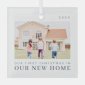Onze eerste kerst in onze nieuwe moderne thuisarch glas ornament (Voorkant)