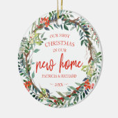 Onze eerste kerst in onze nieuwe roestrijke adem keramisch ornament (Links)