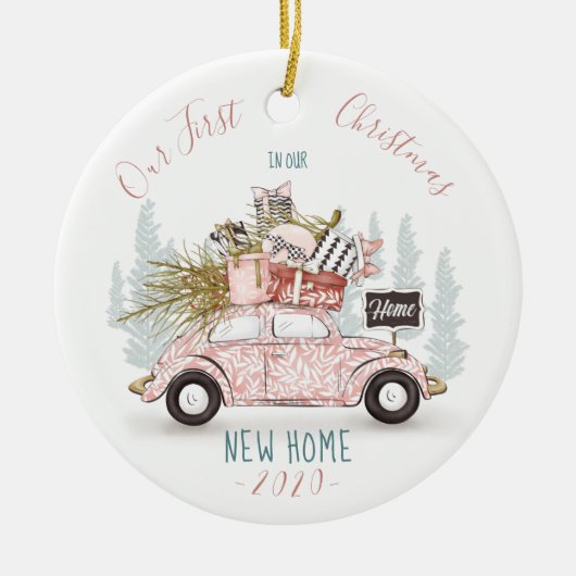 Onze eerste kerst in onze nieuwe thuisauto Waterve Keramisch Ornament (Voorkant)