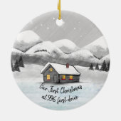 onze eerste kerst in onze nieuwe thuisblokhut keramisch ornament (Achterkant)