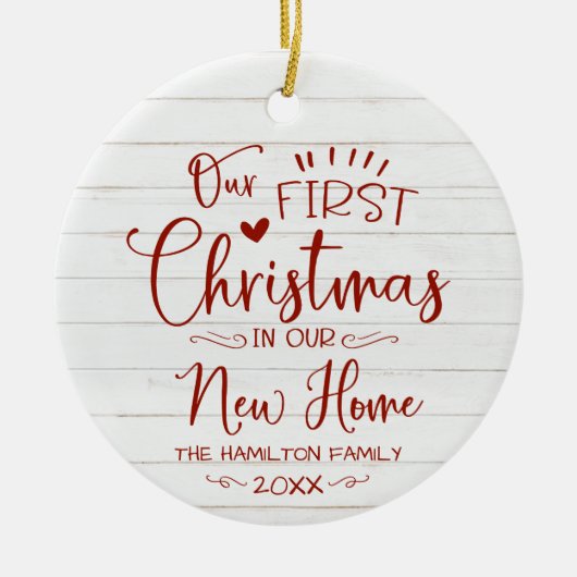Onze eerste kerst in onze nieuwe thuisboerderij keramisch ornament (Voorkant)