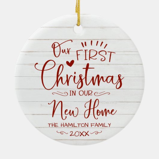 Onze eerste kerst in onze nieuwe thuisboerderij keramisch ornament (Achterkant)