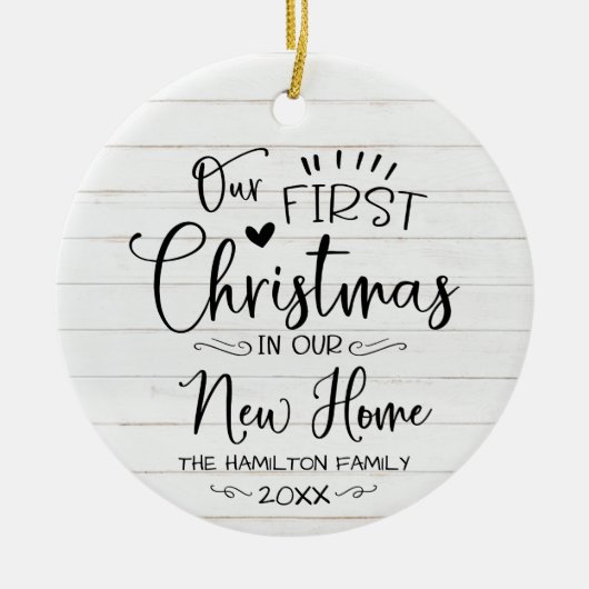 Onze eerste kerst in onze nieuwe thuisboerderij keramisch ornament (Voorkant)