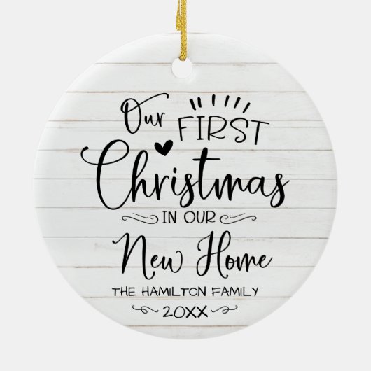 Onze eerste kerst in onze nieuwe thuisboerderij keramisch ornament (Achterkant)