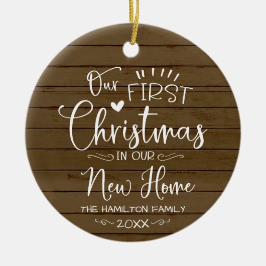 Onze eerste kerst in onze nieuwe thuisboerderij keramisch ornament (Voorkant)