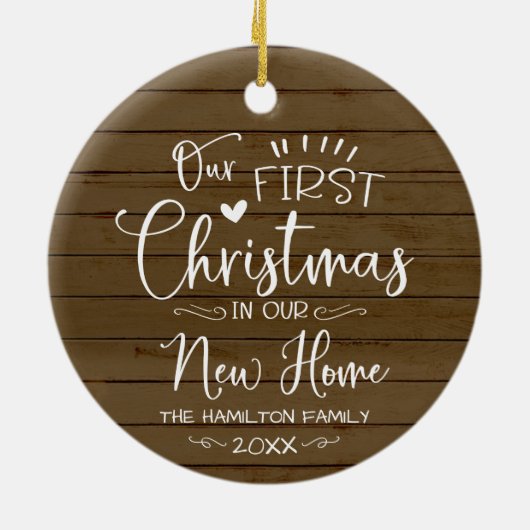 Onze eerste kerst in onze nieuwe thuisboerderij keramisch ornament (Achterkant)