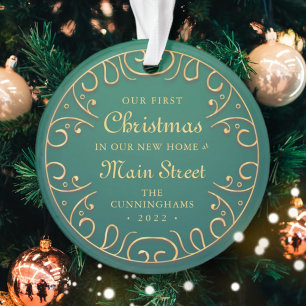 Onze eerste kerst in onze nieuwe thuisfeaux Gold Ornament