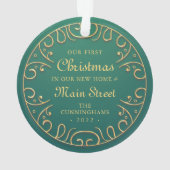 Onze eerste kerst in onze nieuwe thuisfeaux Gold Ornament (achterkant)