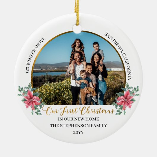 Onze eerste kerst in onze nieuwe thuisfeestdag Fot Keramisch Ornament (Achterkant)