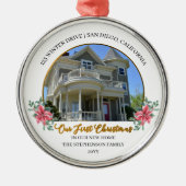 Onze eerste kerst in onze nieuwe thuisfeestdag Fot Metalen Ornament (Voorkant)