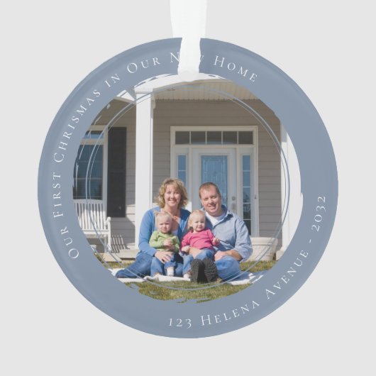 Onze eerste kerst in onze nieuwe thuisfoto ornament (achterkant)