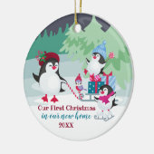 Onze eerste kerst in onze nieuwe thuisklas Penguin Keramisch Ornament (Links)