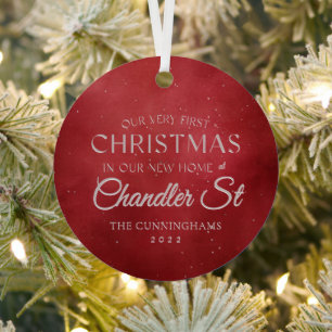 Onze eerste kerst in onze nieuwe thuisvakantie Red Metalen Ornament