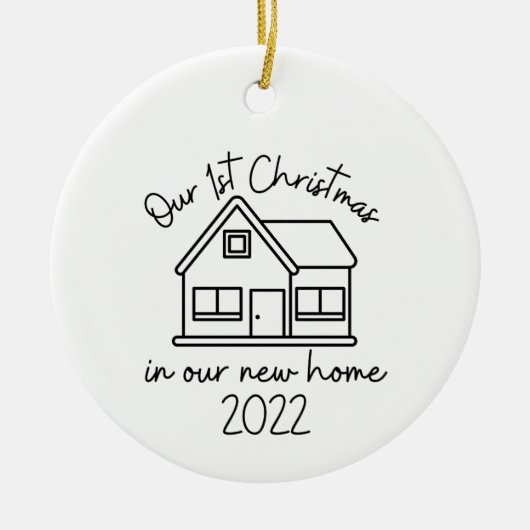 Onze eerste kerst in onze nieuwe thuisversiering keramisch ornament (Voorkant)