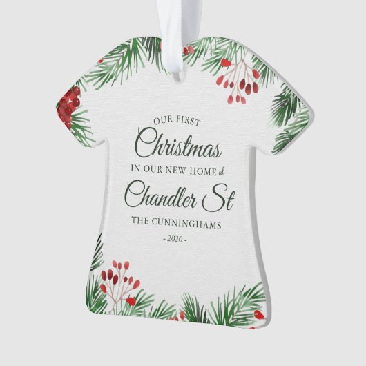 Onze eerste kerst in onze nieuwe thuisWaterverf Ornament (voorkant)