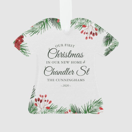 Onze eerste kerst in onze nieuwe thuisWaterverf Ornament (achterkant)