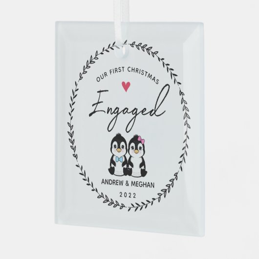 Onze eerste kerst in Pinguïn Glas Ornament (Voorkant links)