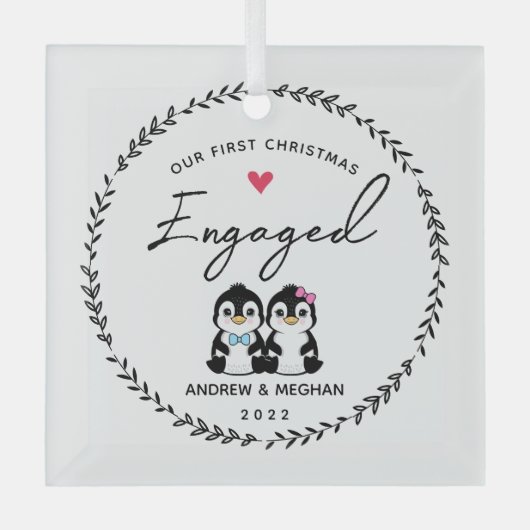 Onze eerste kerst in Pinguïn Glas Ornament (Voorkant)