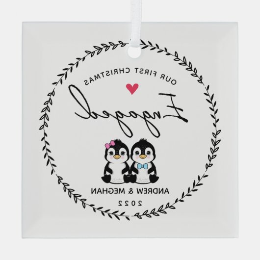 Onze eerste kerst in Pinguïn Glas Ornament (Achterkant)