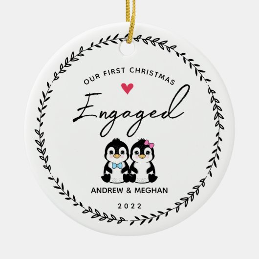 Onze eerste kerst in Pinguïn Keramisch Ornament (Voorkant)