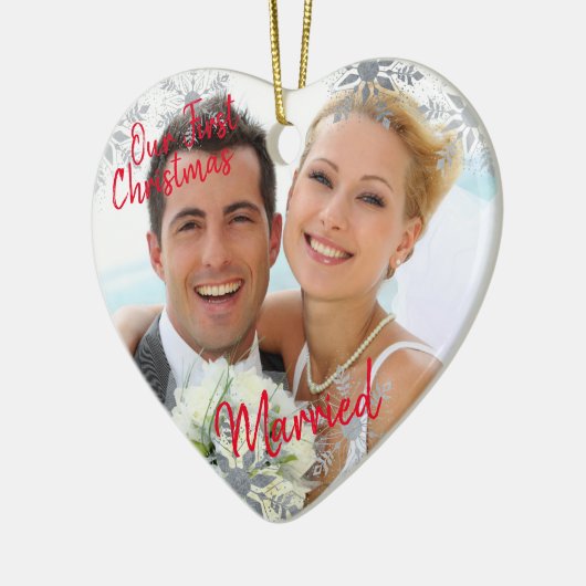 Onze eerste kerst is getrouwd. Uw foto - Hart Keramisch Ornament (Links)