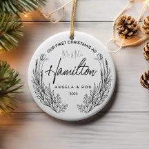 Onze eerste kerst keramische Ornament, zwarte lijn