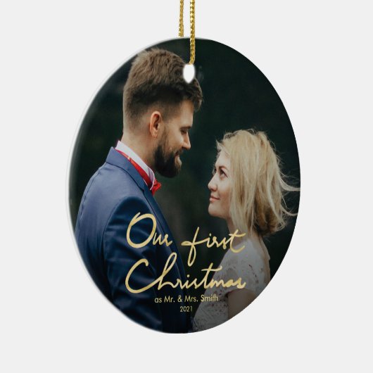 Onze eerste kerst | Kerstmis met handschrift Keramisch Ornament (Rechts)