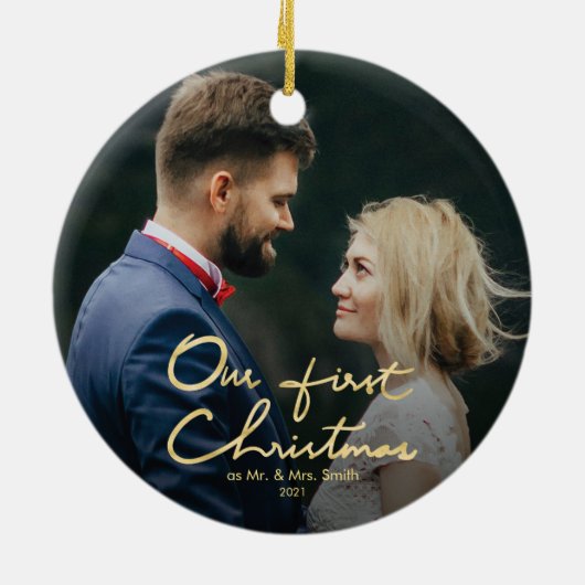 Onze eerste kerst | Kerstmis met handschrift Keramisch Ornament (Achterkant)