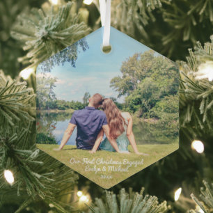 Onze Eerste Kerst Koppel Foto Glas Ornament