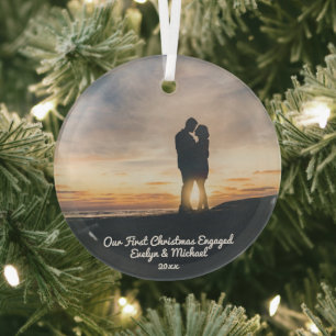 Onze Eerste Kerst Koppel Foto Glas Ornament