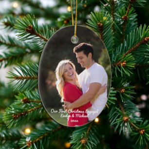 Onze Eerste Kerst Koppel Foto Keramisch Ornament