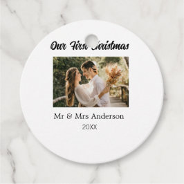 Onze eerste kerst koppel foto naam Mijnheer & Mevr Bedankjes Labels
