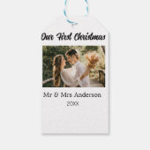 Onze eerste kerst koppel foto naam Mijnheer & Mevr Cadeaulabel (Achterkant)