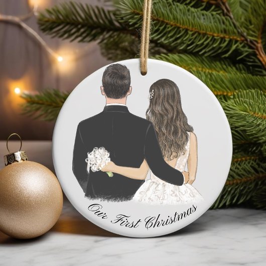 Onze eerste kerst koppels bruiloft ornament