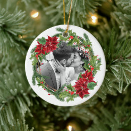Onze eerste kerst Krans Foto Keramisch Ornament