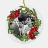 Onze eerste kerst Krans Foto Keramisch Ornament (Voorkant)