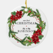 Onze eerste kerst Krans Foto Keramisch Ornament (Achterkant)