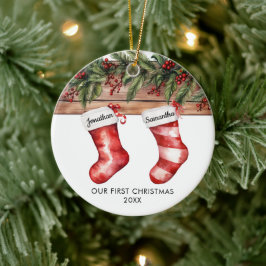 Onze eerste kerst leuke sokken stel keramisch ornament