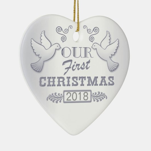 Onze eerste Kerst Lovebirds Keramisch Ornament (Rechts)