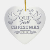 Onze eerste Kerst Lovebirds Keramisch Ornament (Voorkant)