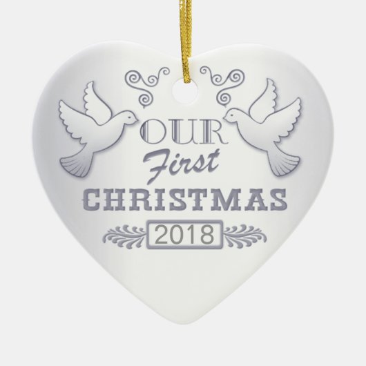 Onze eerste Kerst Lovebirds Keramisch Ornament (Voorkant)
