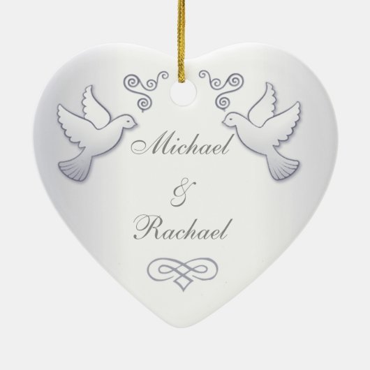 Onze eerste Kerst Lovebirds Keramisch Ornament (Achterkant)