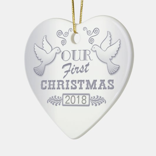 Onze eerste Kerst Lovebirds Keramisch Ornament (Links)
